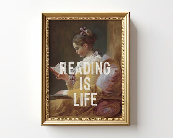 Reading Is Life Book Lover Vintage Painting Quote Portrait Poster
