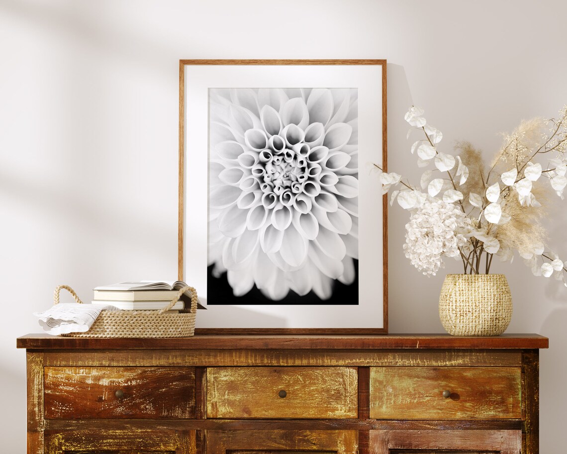Dahlia Black and White Botanical Flower Art Print - Image 3