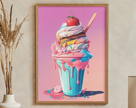 Ice Cream Sundae Colorful Vibes Poster Print Artwork Print At Home Wall Art Wall Art Print Instant Art