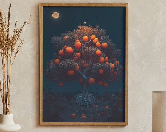 Surreal Orange Tree Painting Botanic Print Artwork Print At Home Wall Art Wall Art Print Instant Art