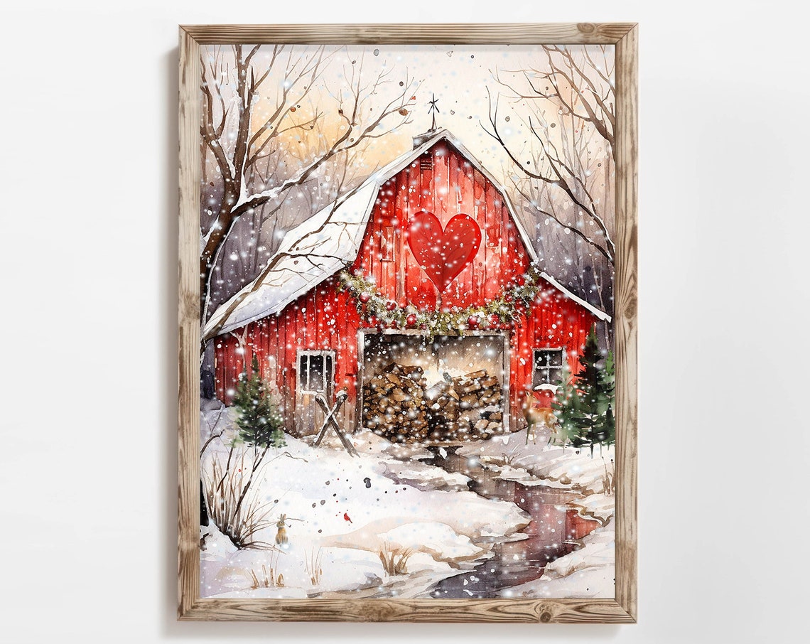 Valentine Woodland Barn Country Decor 5x7 8x10 85x11 11x14 16x20 Farmhouse Holiday Wall Art Diy Holiday Decor Valentine Sign