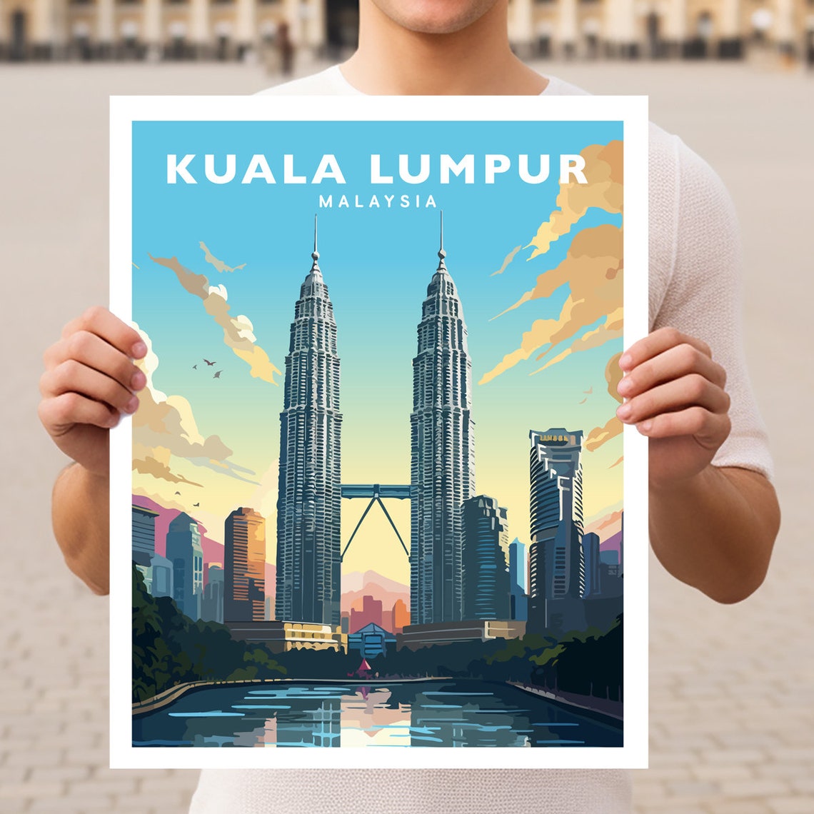 Kuala Lumpur Malaysia Petronas Twin Towers Skyline Sunset Poster