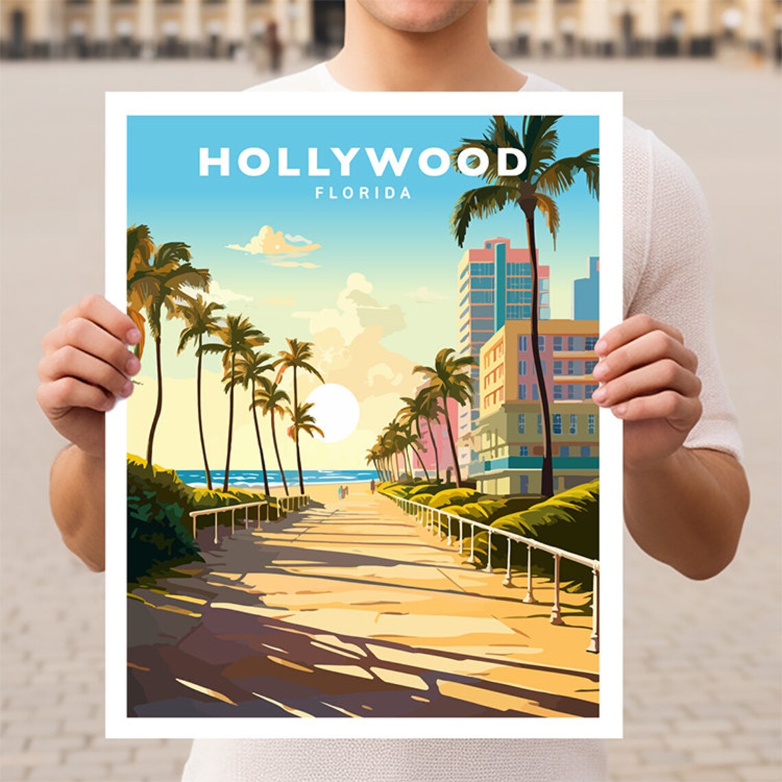 Hollywood Florida Travel Poster, USA Travel Art