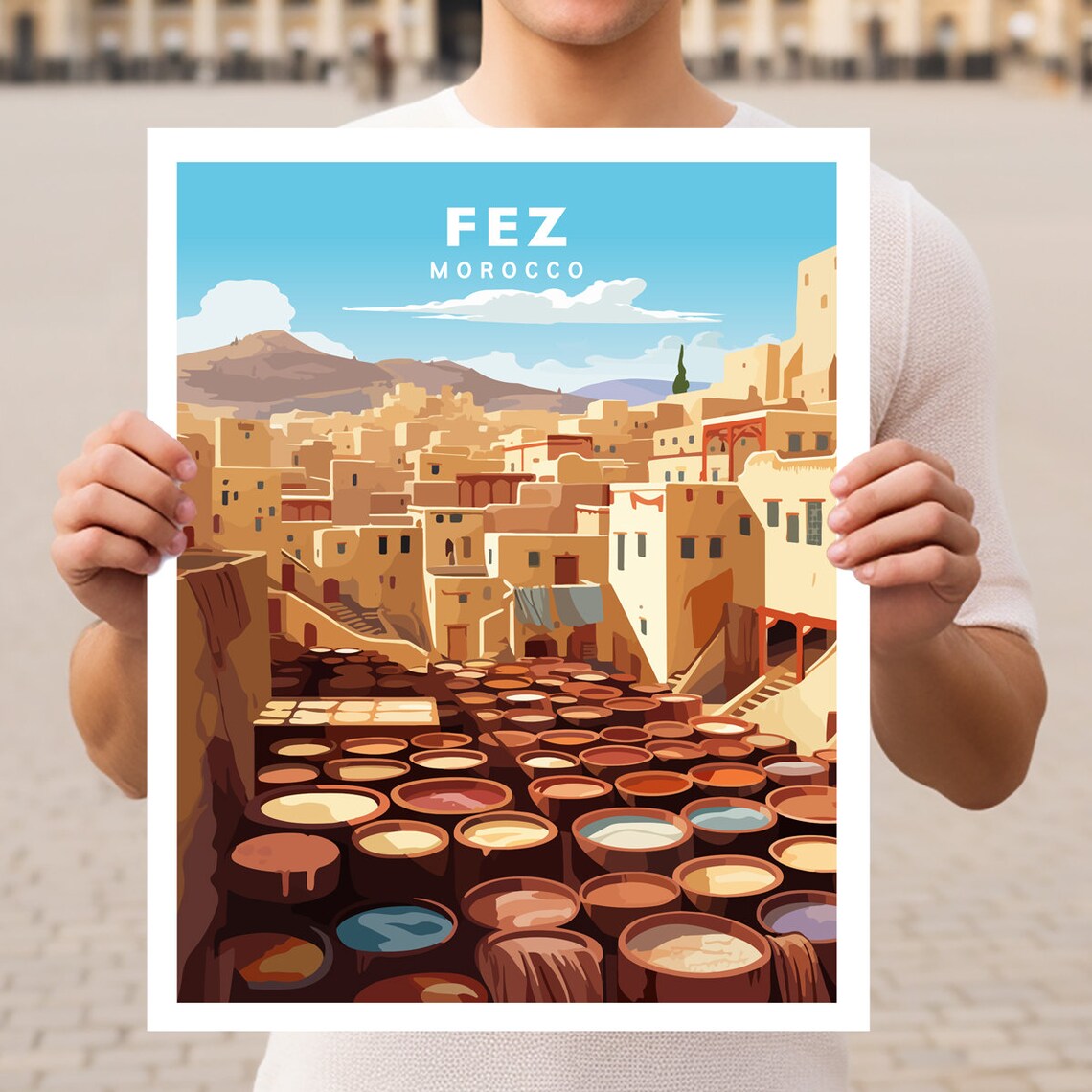 Fez Morocco Travel Poster, World Culture Art