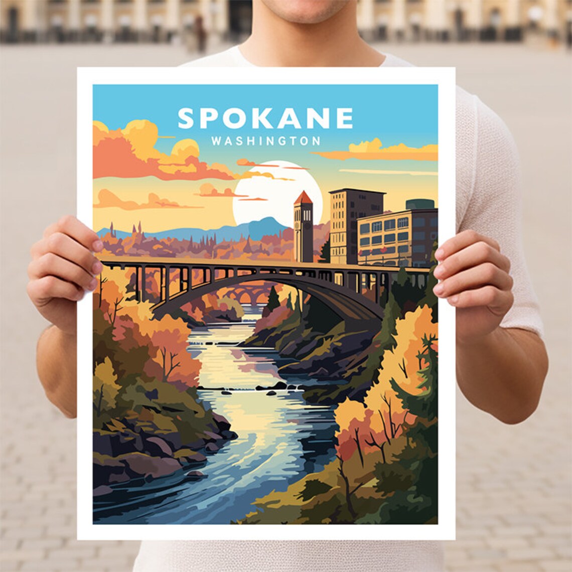 Spokane Washington Travel Poster, Wall Art Print