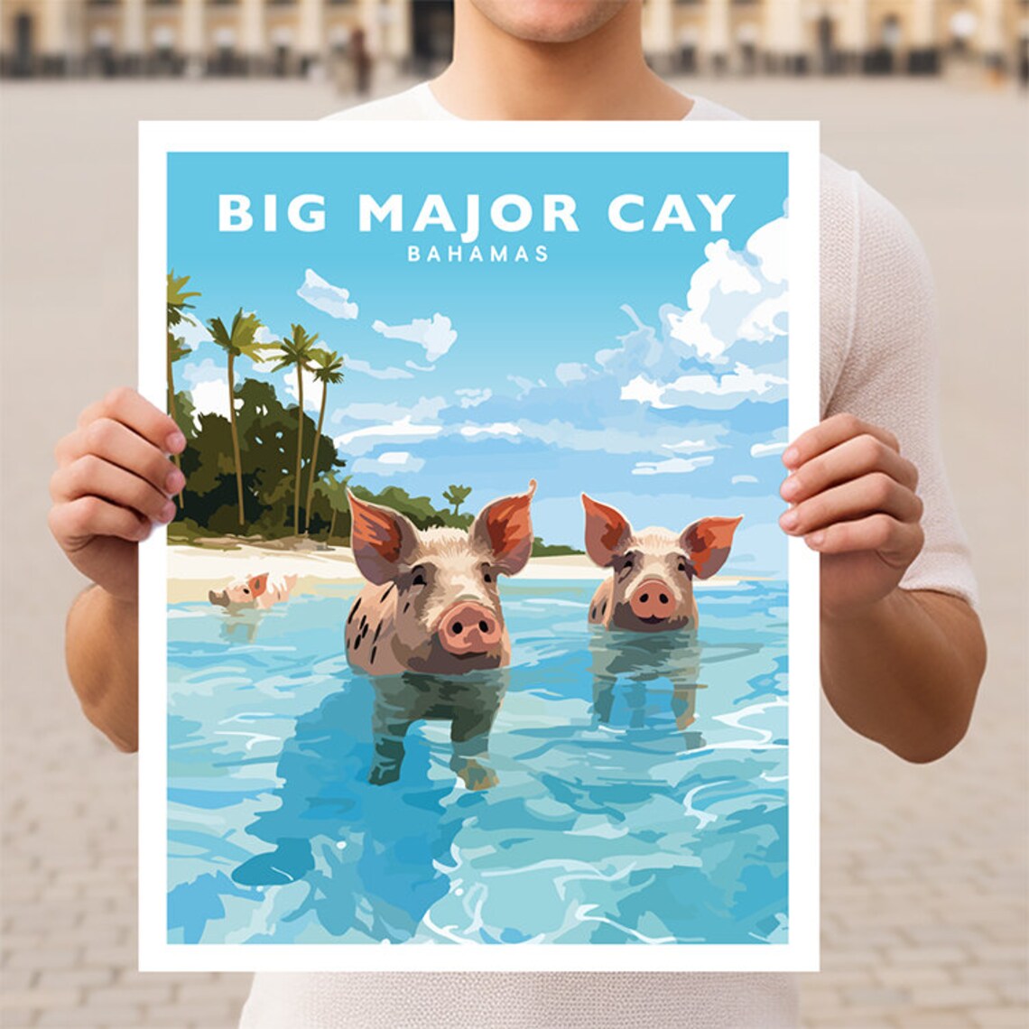 Big Major Cay Bahamas Pig Beach Travel Poster