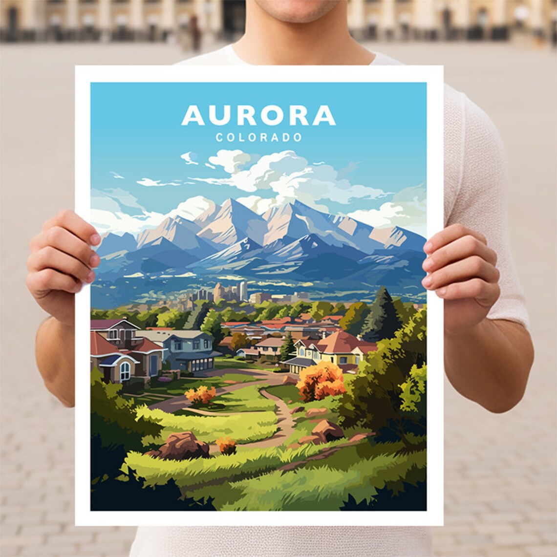 Aurora Colorado Rocky Mountain Suburban Homes Scenic Travel Poster