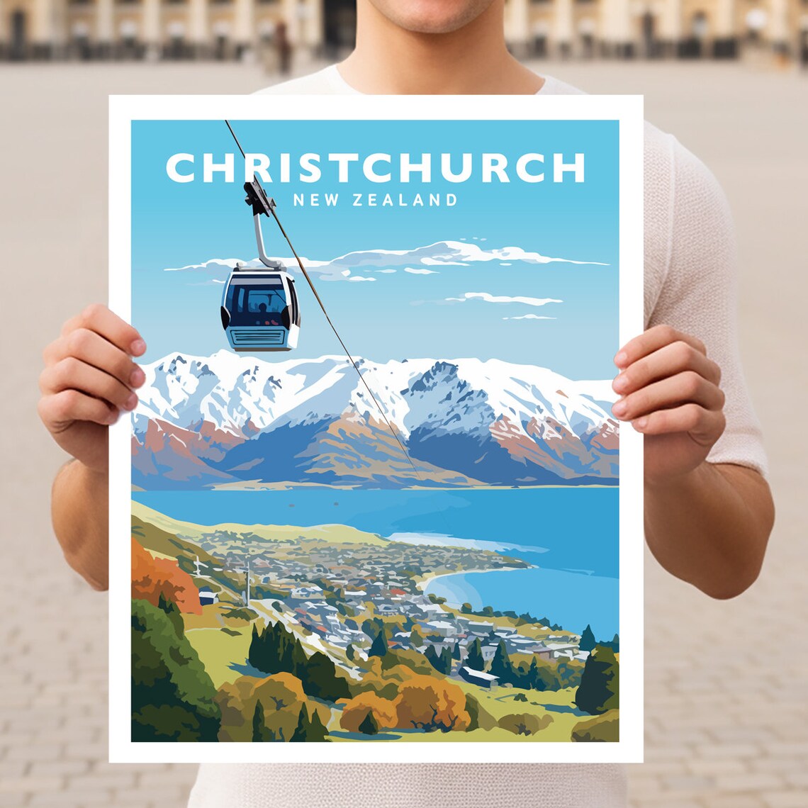 Christchurch New Zealand Gondola Ride Alpine Snow View Poster