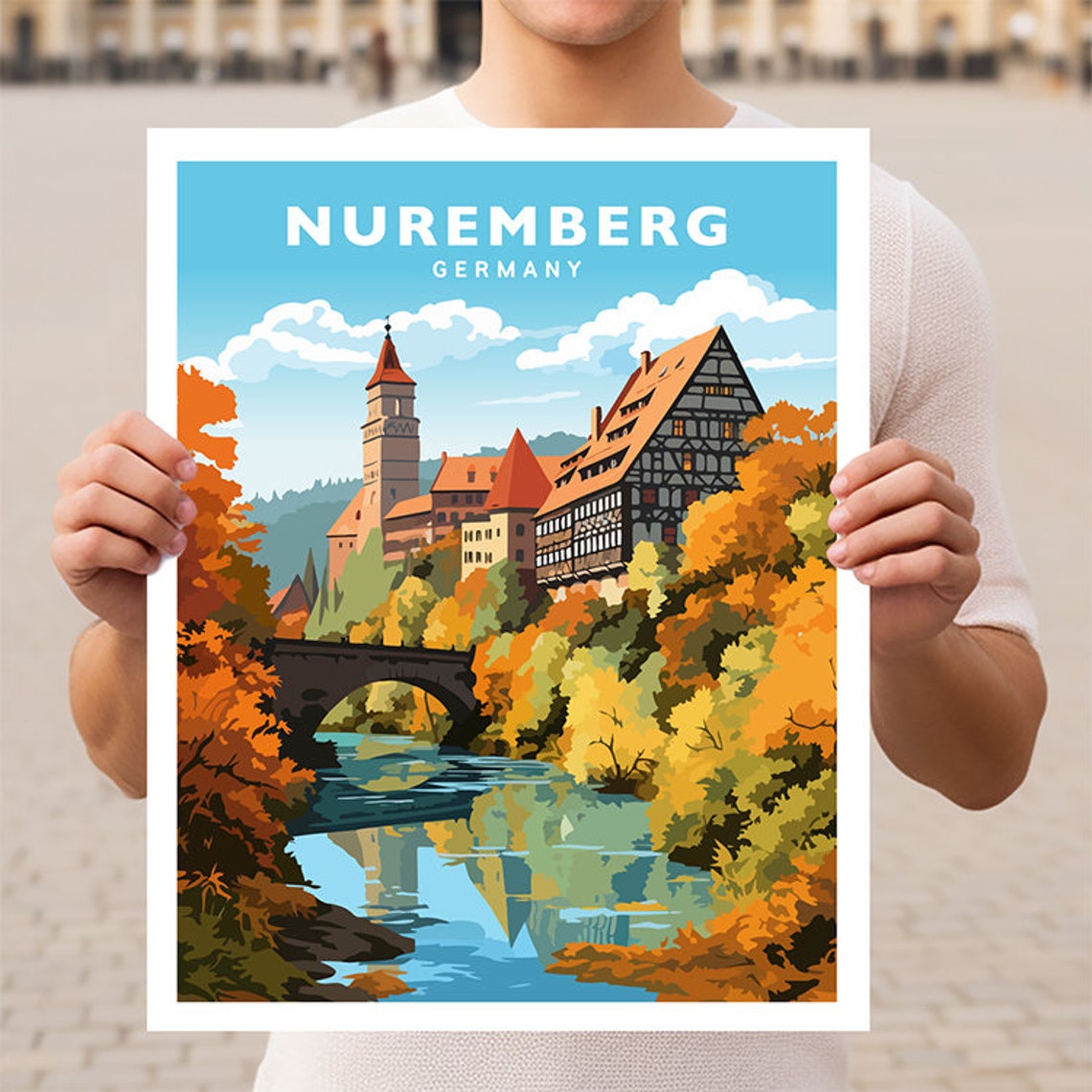 Nuremberg Imperial Castle Autumn River Germany Travel Poster