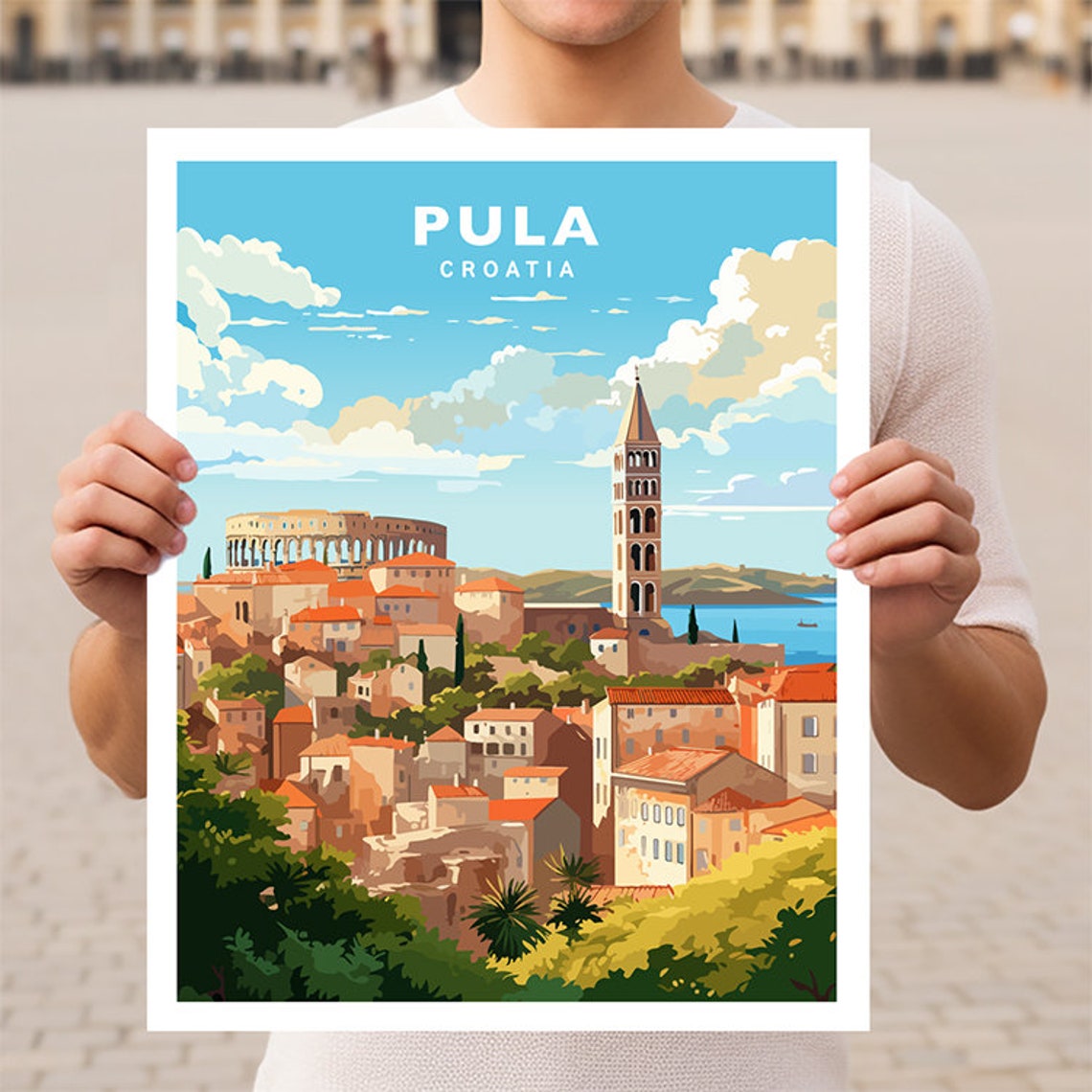 Pula Croatia Roman Amphitheater Old Town Coast Travel Poster
