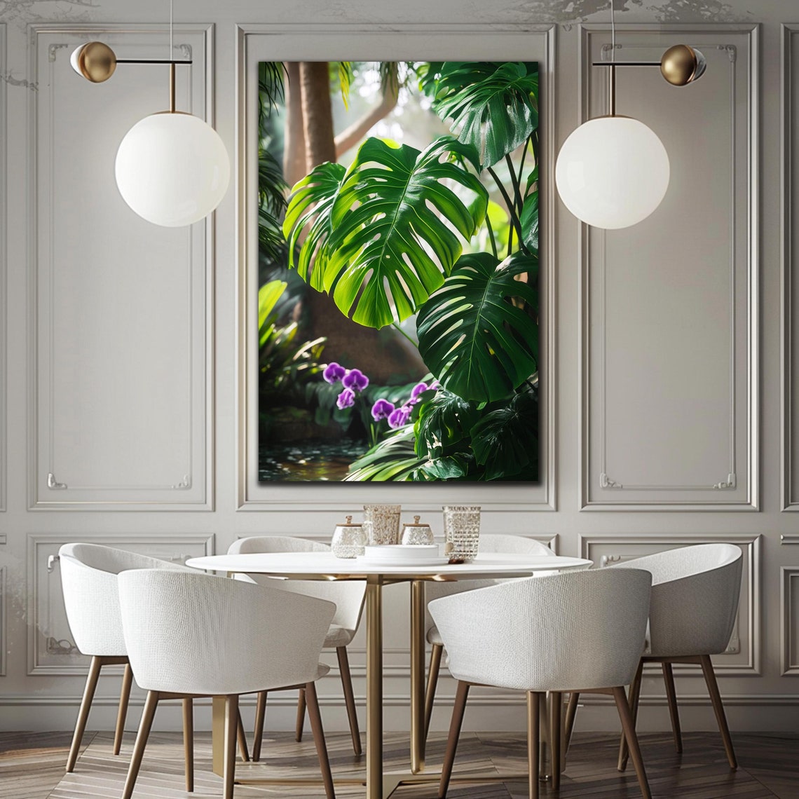 Tropical Monstera Leaves Lush Jungle Purple Orchids Photo Art Poster