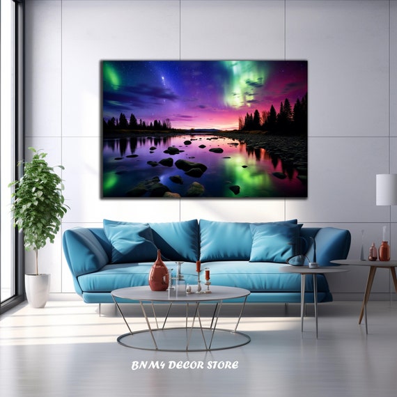 Northern Lights Tempered Glass Wall Housewarming Gift Wall Hangings Unique Landscape Starry Sky Glass Large Wall Art Gift For Her