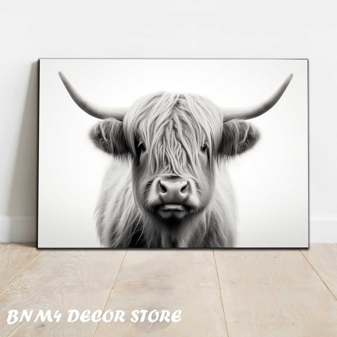 Highland Cow Black And White Portrait Farmhouse Rustic Poster
