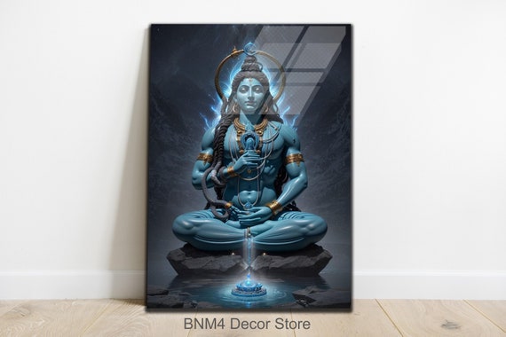 Tempered Glass Wall Art Hindu God Shiva Wall Decor Lord Shiva Glass Art Hindu Home Glass Housewarming Gifts Home Decor God Shiva