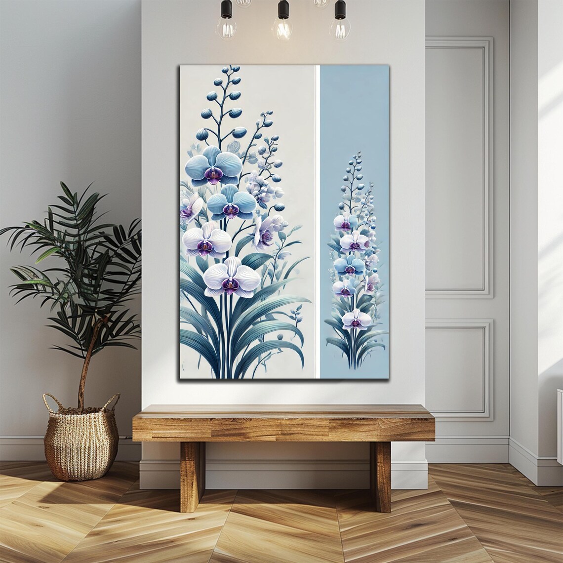 Blue White Orchids Watercolor Flowers Soft Botanical Art Poster