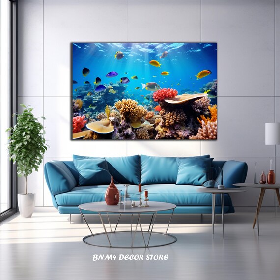 Tempered Glass Wall Art Undersea Glass Art Sea Corals Wall Decor Animal Wall Art Fish Nemo Animal Decor Unique Undersea Creatures