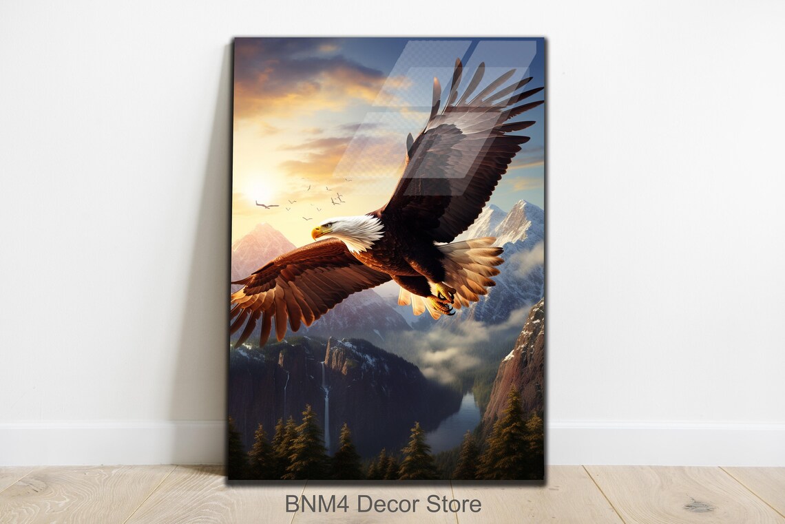 Flying Eagle Glass Art Print, Nature Landscape Decor