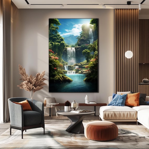 Tempered Glass Wall Art Waterfall Paradise Wall Decor Large Wall Art Nature Glass Art Landscape Wall Wall Hangings Forest Wall Art
