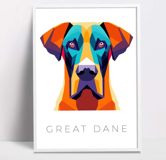 Great Dane Geometric Pop Art Print Pet Dog Wall Art Prints Printable Art Dog Poster Print