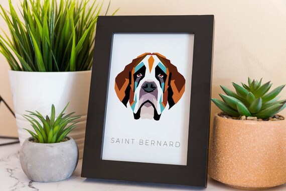 Saint Bernard Geometric Pop Art Print Pet Dog Wall Art Prints Printable Wall Art Dog Poster Print Art