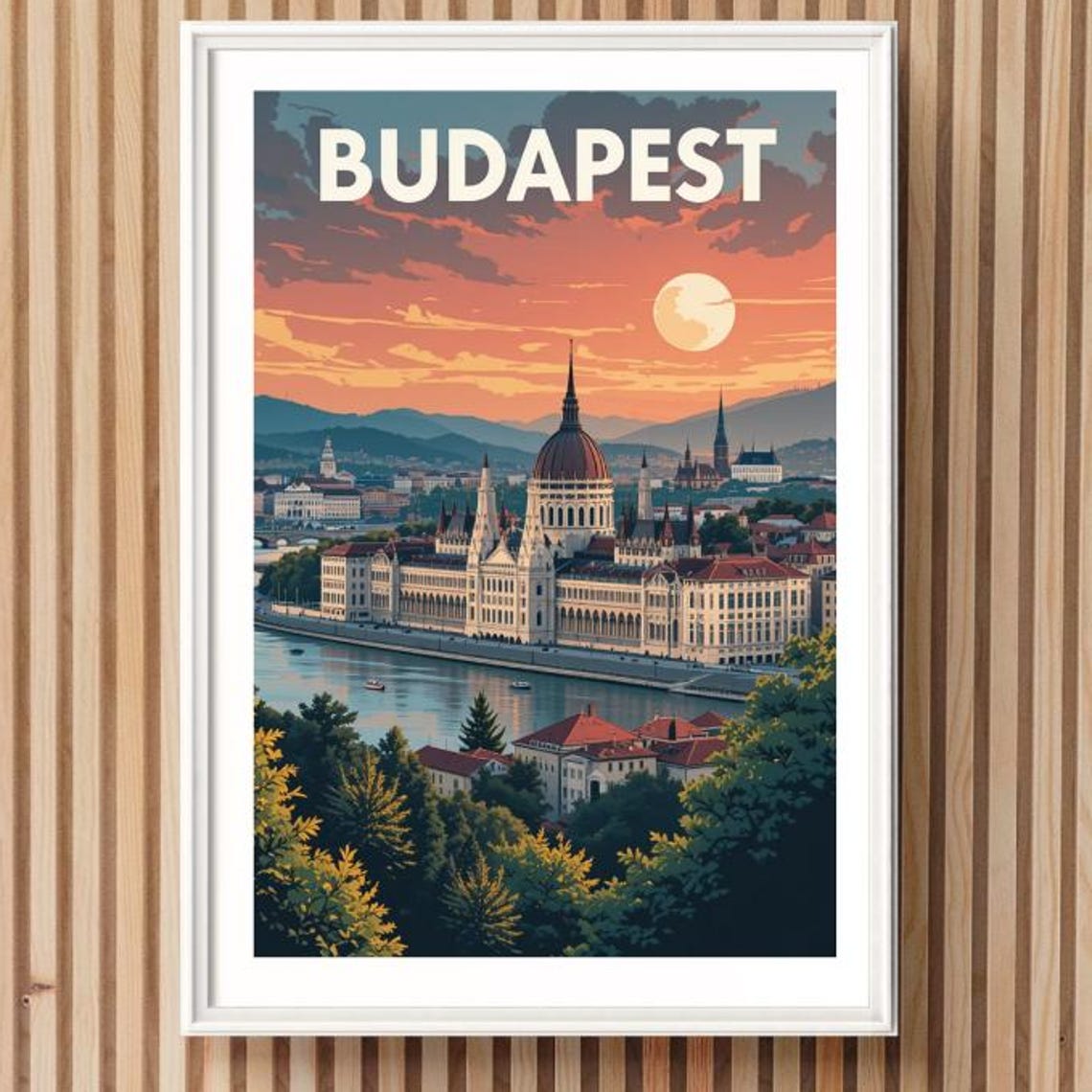 Budapest Parliament Sunset Danube River Cityscape Evening Art Poster