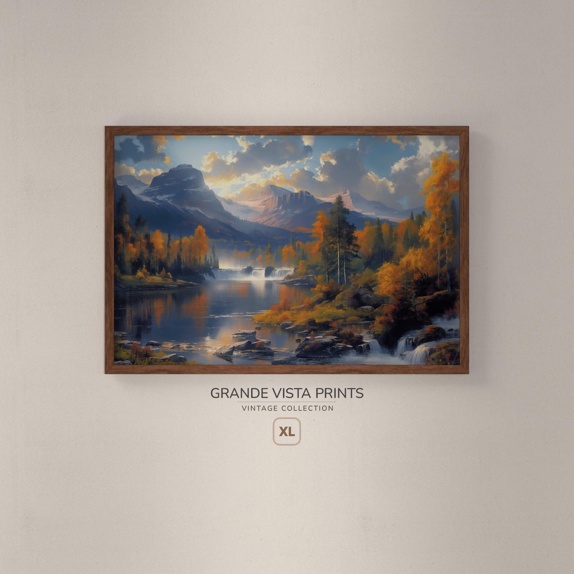 Autumn Mountain Lake Waterfall Golden Aspens Snowy Peaks Poster - Image 2