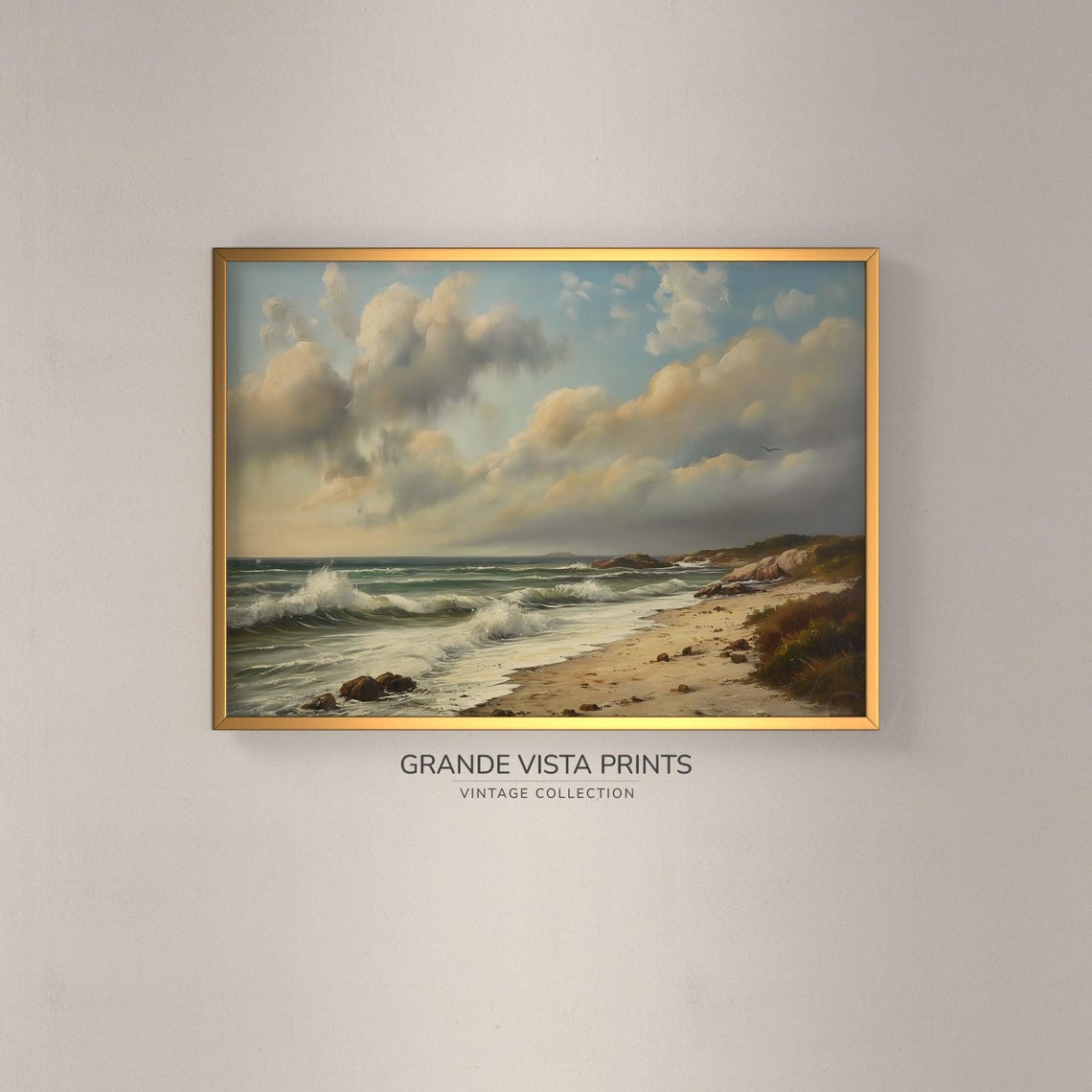 Dramatic Ocean Coast Waves Sunset Vintage Coastal Landscape Art Poster
