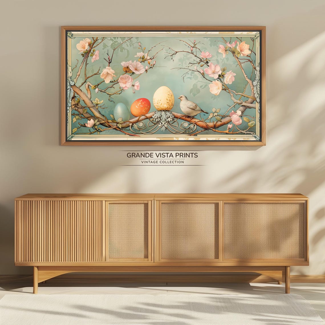 Easter Eggs on Blossom Branch with White Bird Vintage Spring Wall Art - Image 4