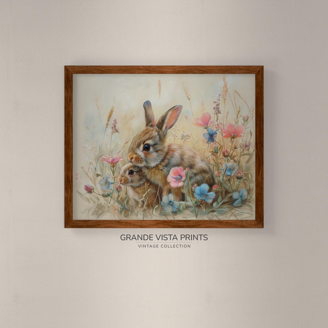 Easter Rabbits Pastel Drawing, Easter Decor - Image 4