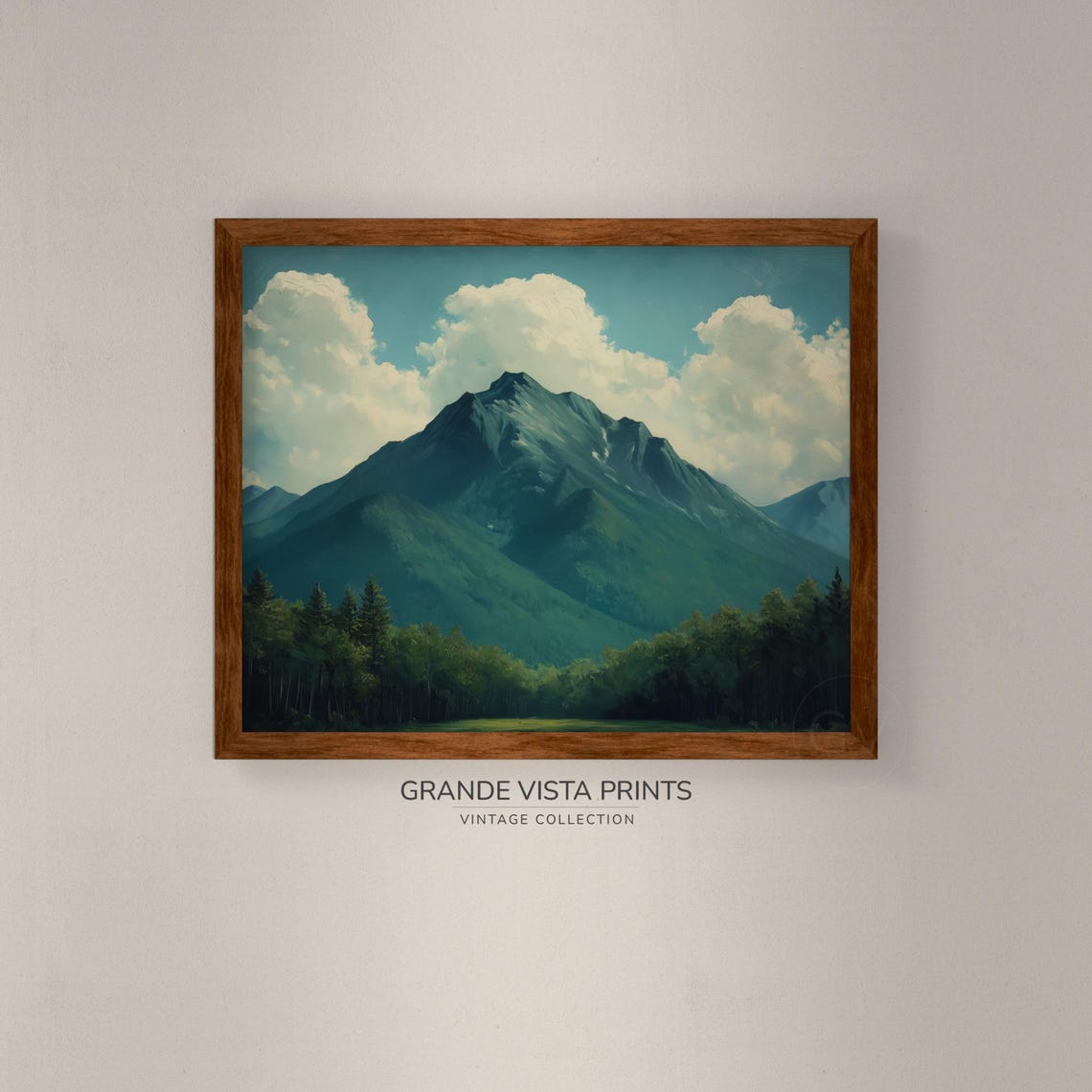Green Mountain Peak Blue Sky Cumulus Clouds Pine Forest Travel Poster - Image 4
