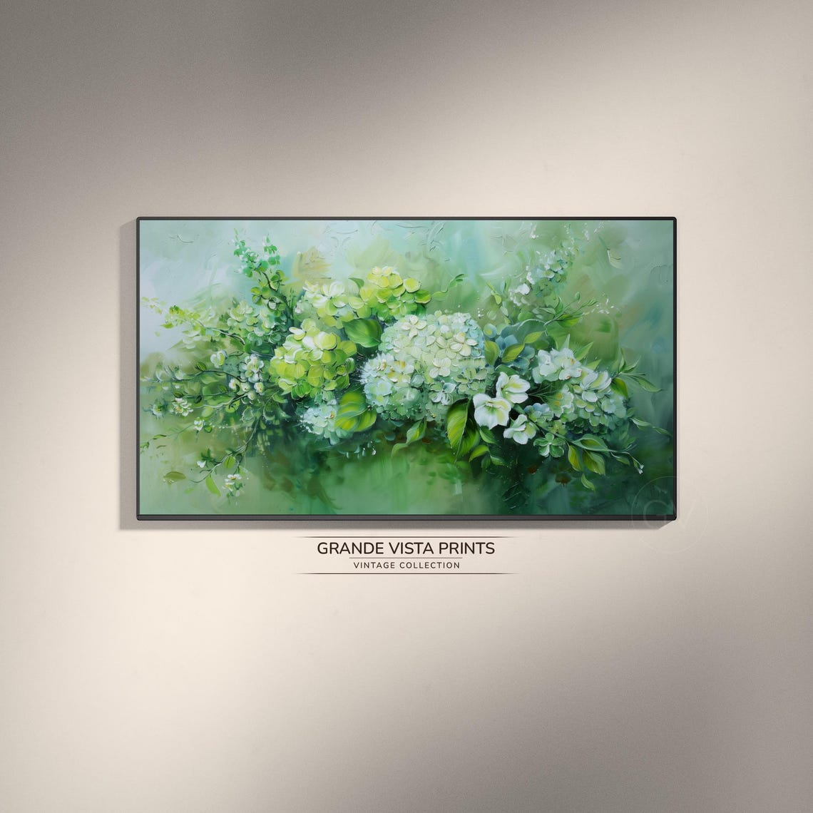 White Green Hydrangea Blossoms Impressionist Floral Painting Poster