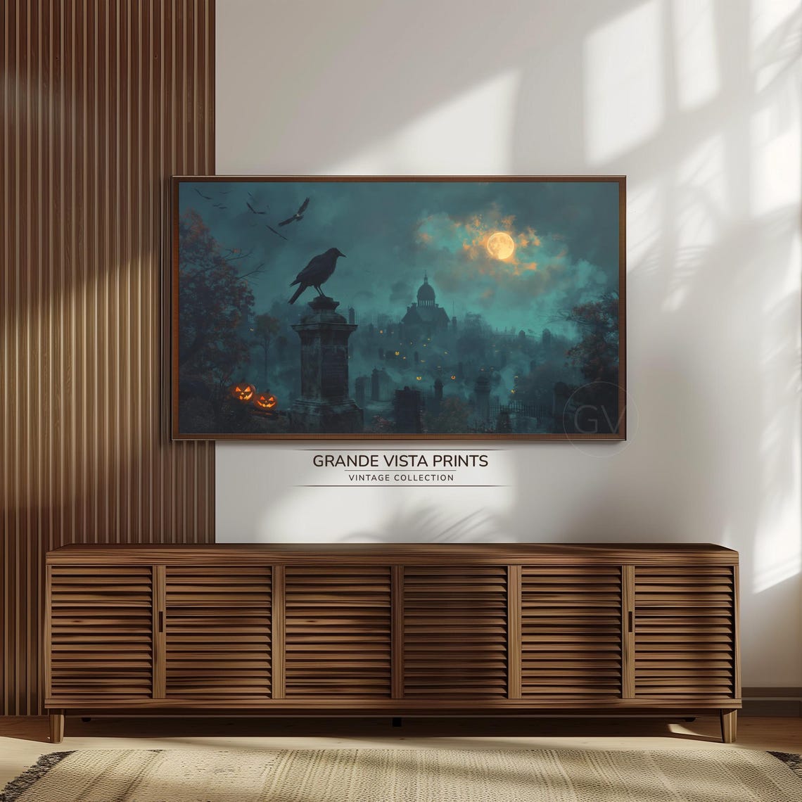 Halloween Graveyard Crow Moon Gothic Cemetery Spooky Art Poster - Image 3