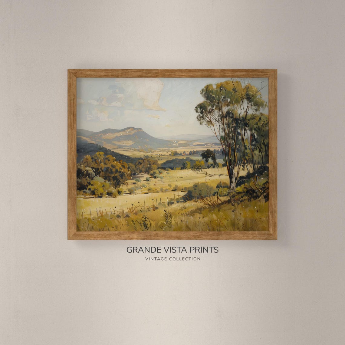 Golden Summer Field Eucalyptus Trees Rolling Hills Vintage Poster - Image 4