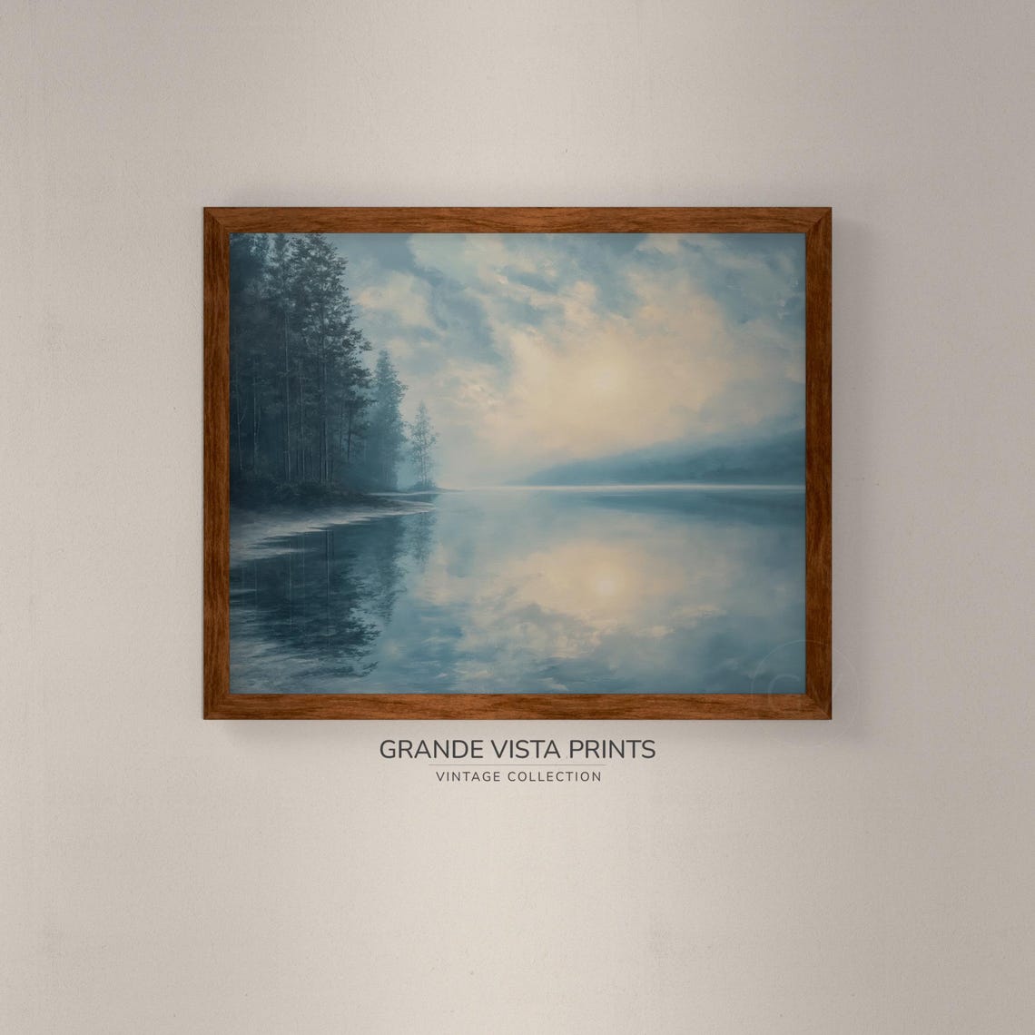 Misty Forest Lake Pine Trees Cloudy Sky Reflection Calm Nature Poster - Image 4