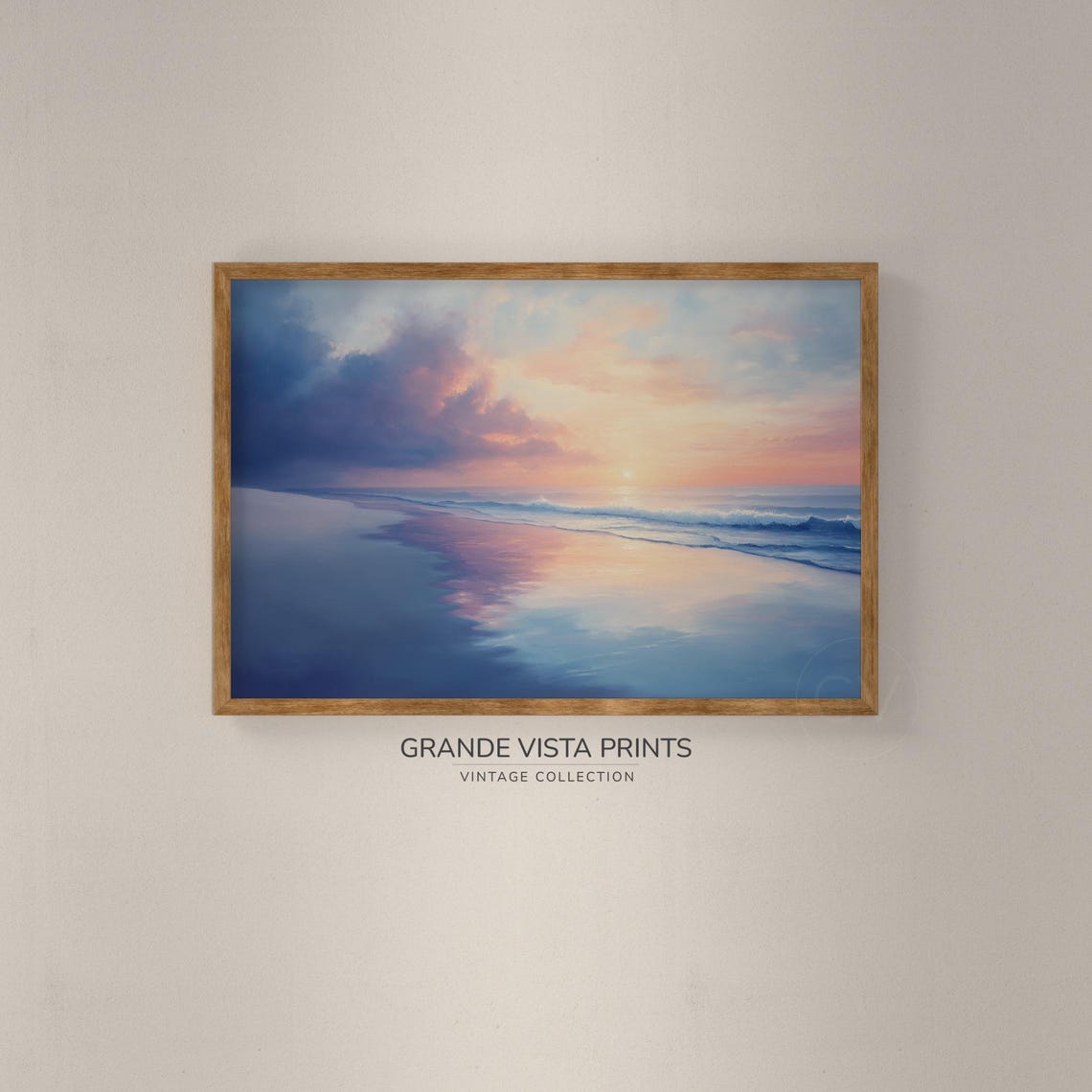 Pastel Sunset Beach Pink Purple Sky Wet Sand Reflections Travel Poster - Image 2