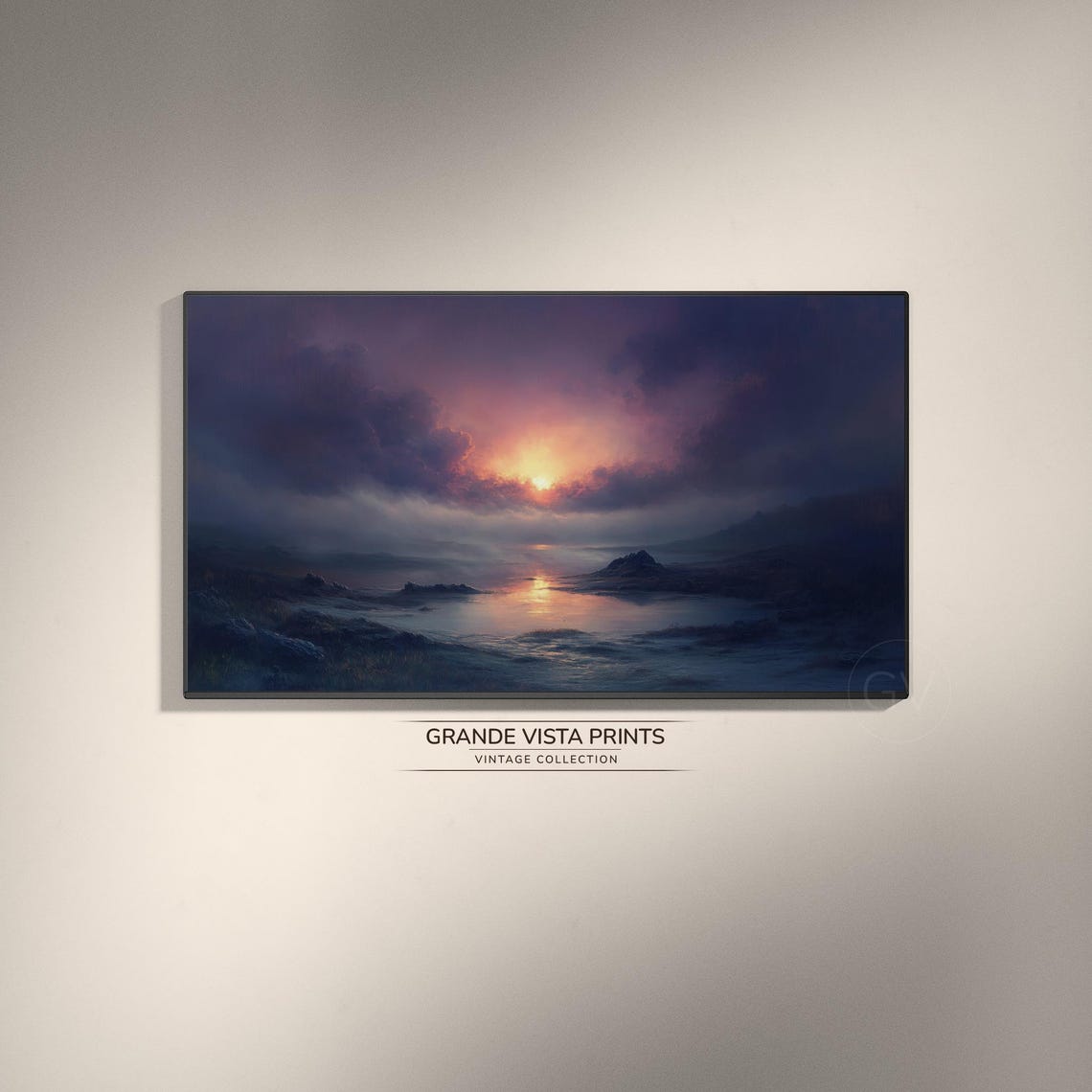Twilight Ocean Sunset Purple Pink Clouds Rocky Coast Painting Poster