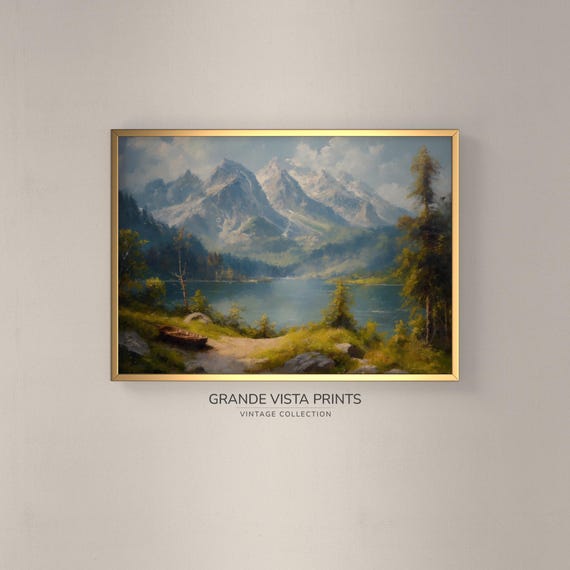 Spring Mountain Lake Vintage Landscape Art Print