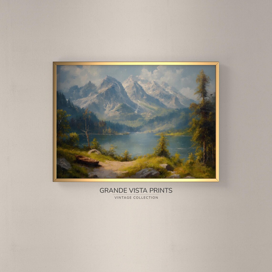 Spring Mountain Lake Vintage Landscape Art Print