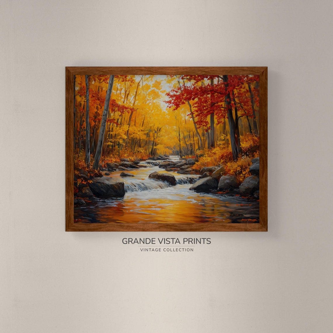 Autumn River Flowing Through Golden Red Forest Rocky Banks Art Poster - Image 4