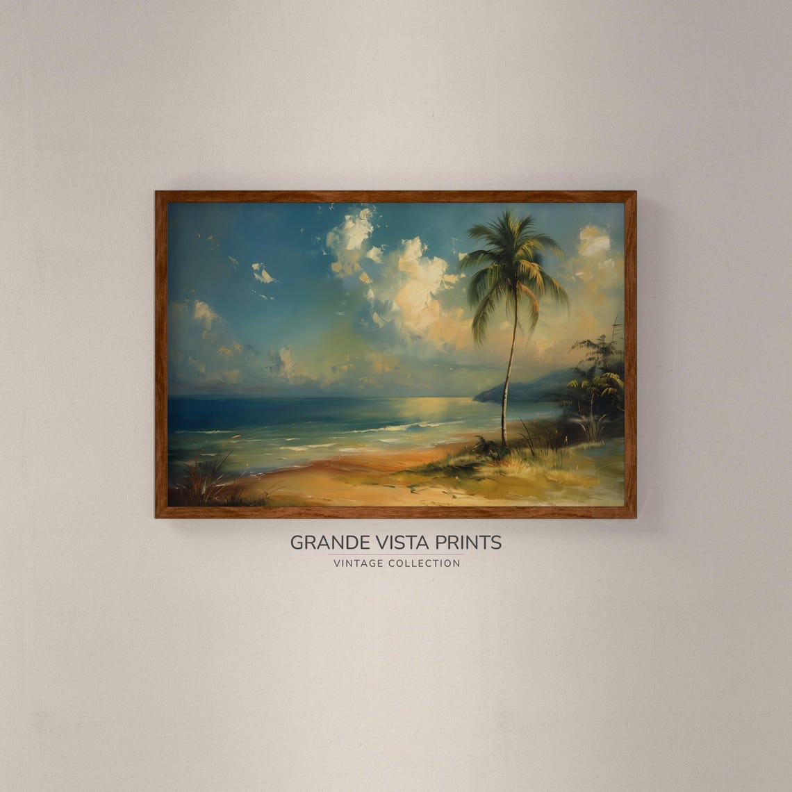 Tropical Palm Beach Golden Hour Calm Ocean Sandy Shore Poster - Image 2