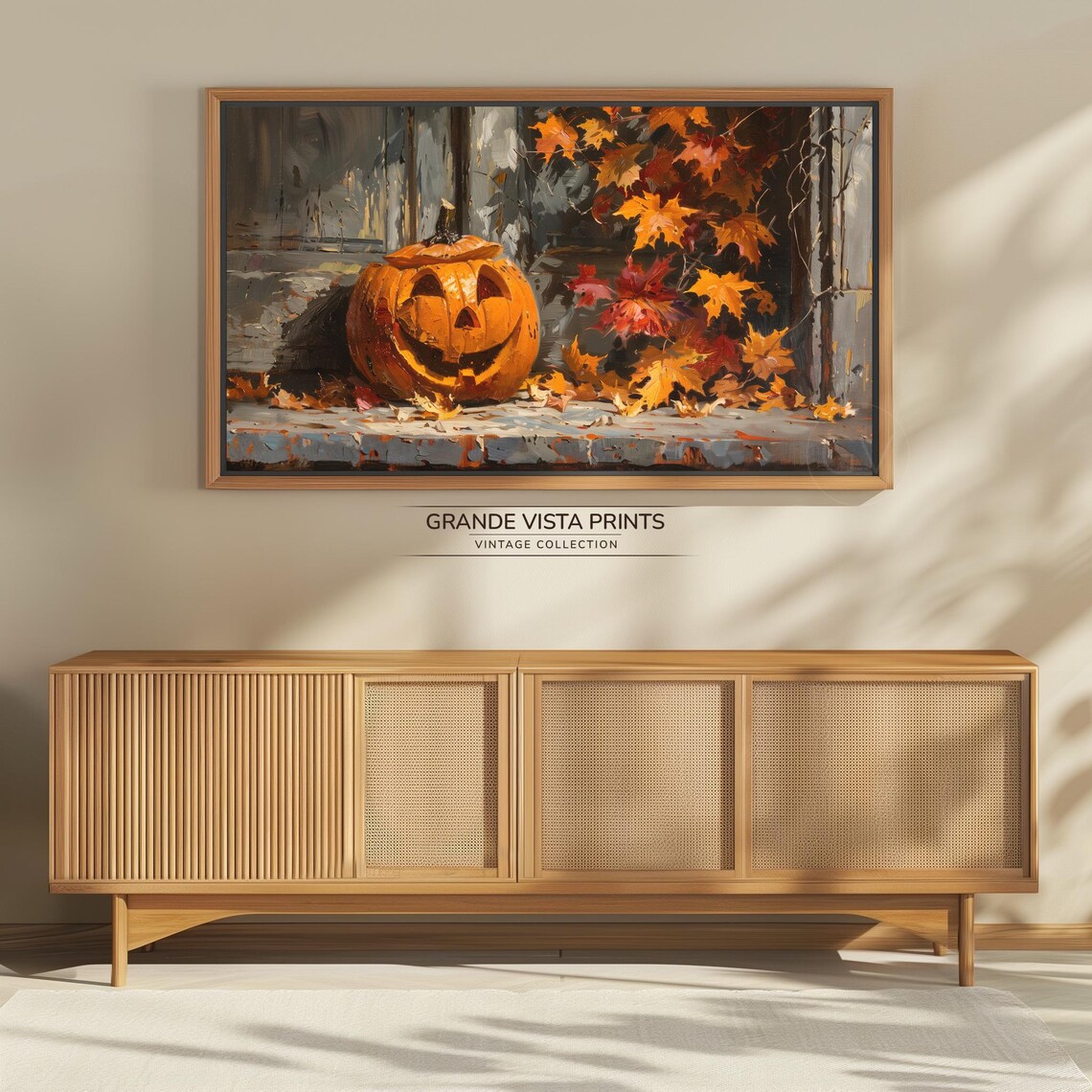 Happy Jack O Lantern Stone Sill Autumn Vines Vintage Halloween Art Poster - Image 4