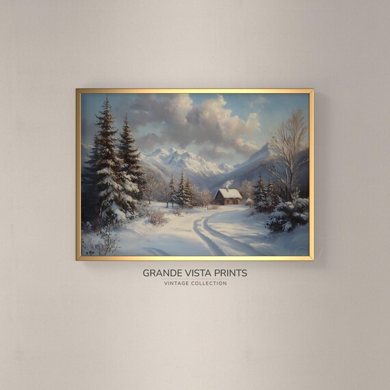 Winter Cabin In The Woods Wall Art Winter Forest Landscape Painting Wall Art Winter Mountain Landscape Painting Gv4753