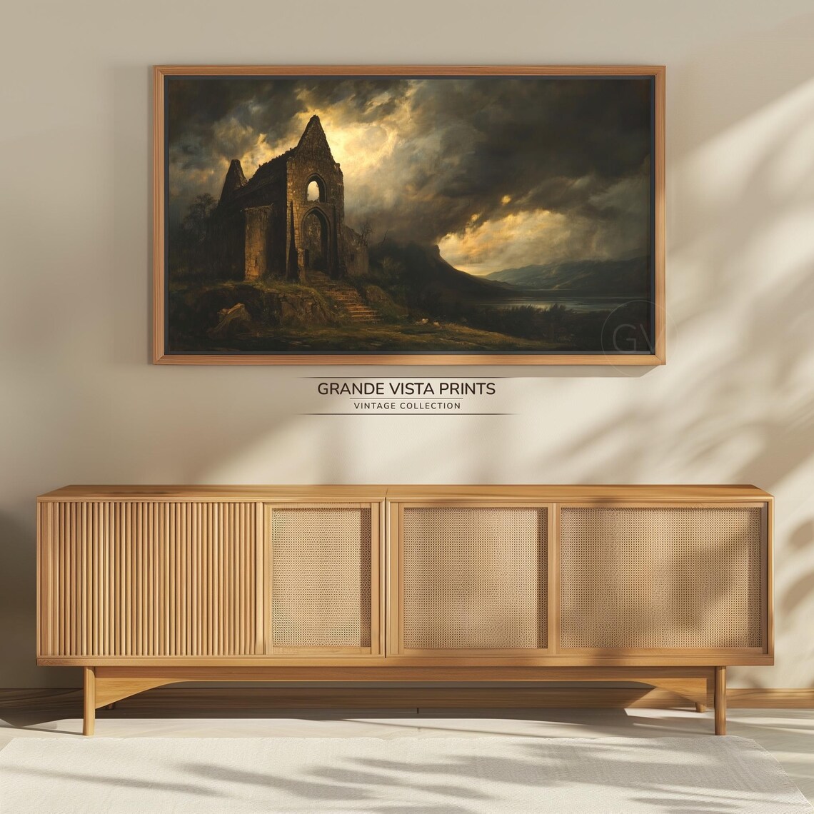 Spooky Chapel Ruins Golden Storm Clouds Vintage Haunted Halloween Art Poster - Image 4