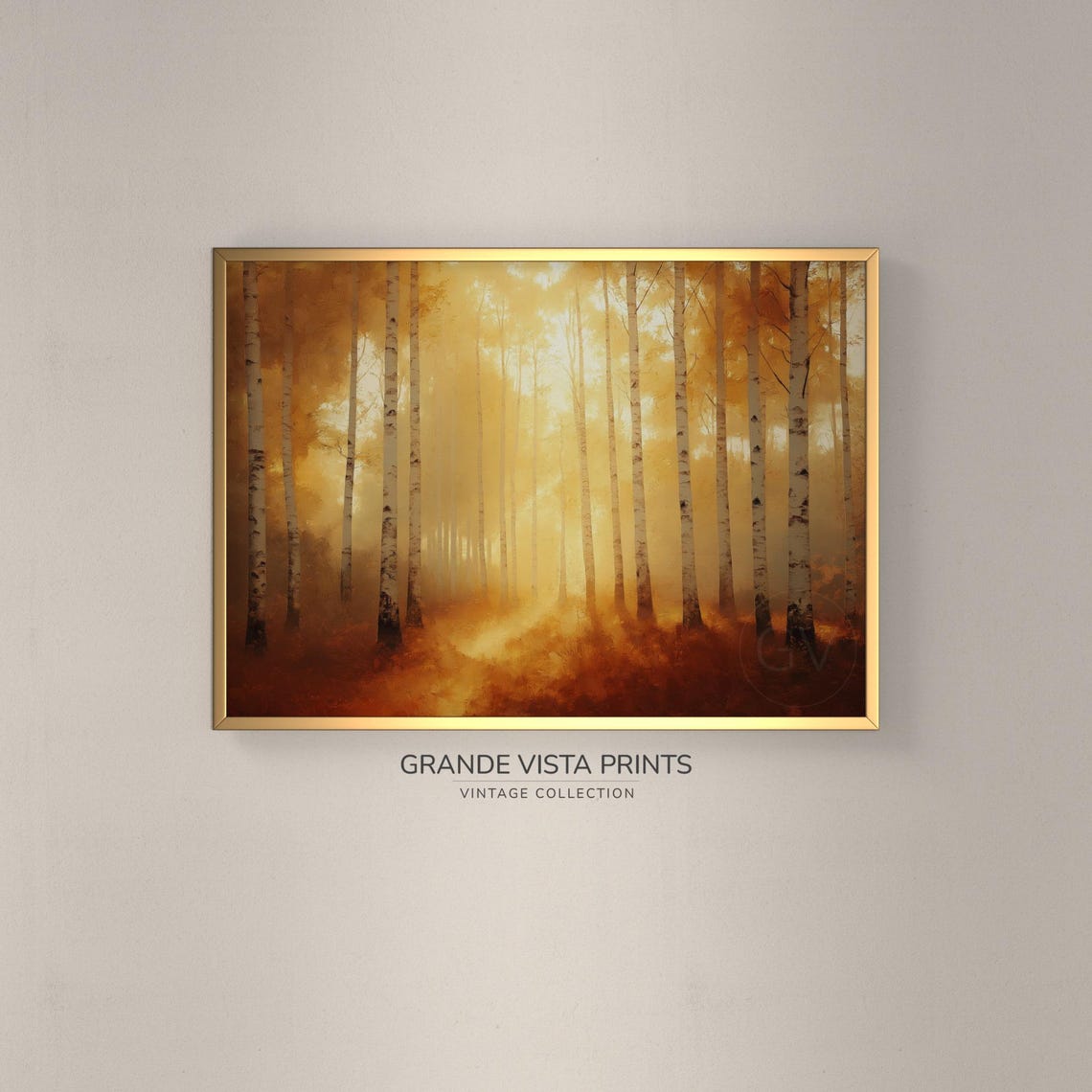 Golden Forest Clearing Sunlit Autumn Path Landscape Painting Poster