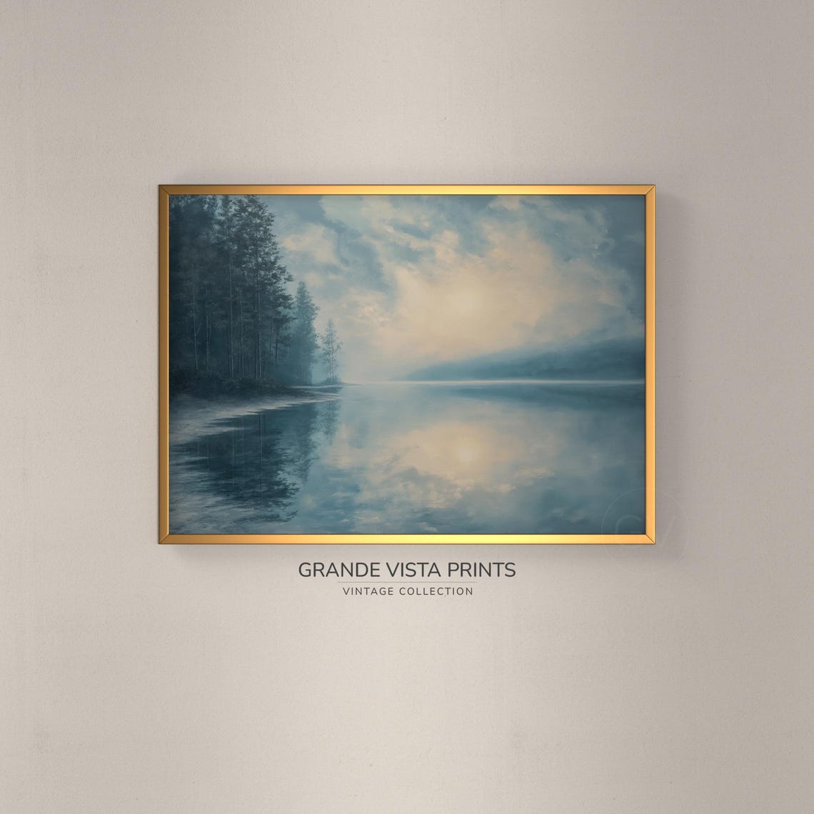 Misty Forest Lake Pine Trees Cloudy Sky Reflection Calm Nature Poster