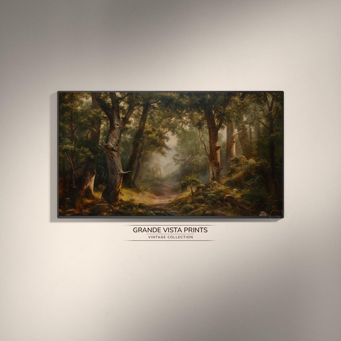 Misty Forest Path Tall Trees Sunlight Vintage Woodland Scene Poster