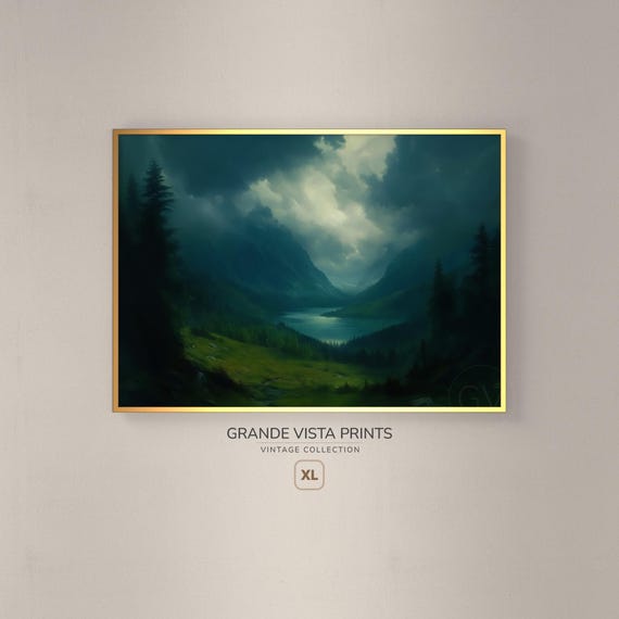 Extra Large Dark Valley Landscape Artwork Large Print Dark Mountain Lake Wall Art Gv4933