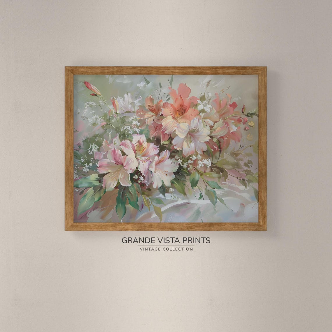 Pink White Lily Floral Bouquet Soft Pastel Vintage Still Life Art - Image 4