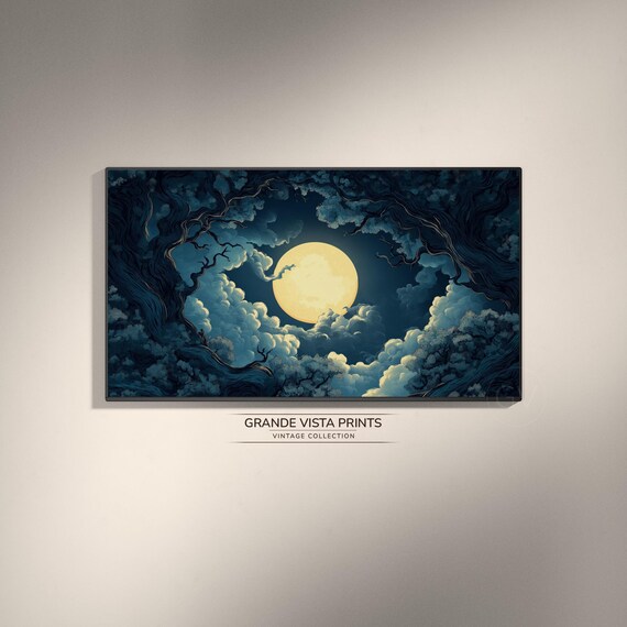 Full Moon Gnarled Trees Swirling Clouds Night Wall Art Poster