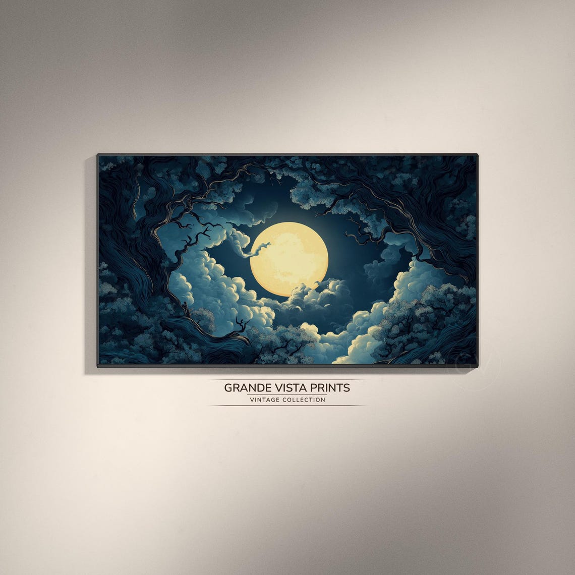 Full Moon Gnarled Trees Swirling Clouds Night Wall Art Poster